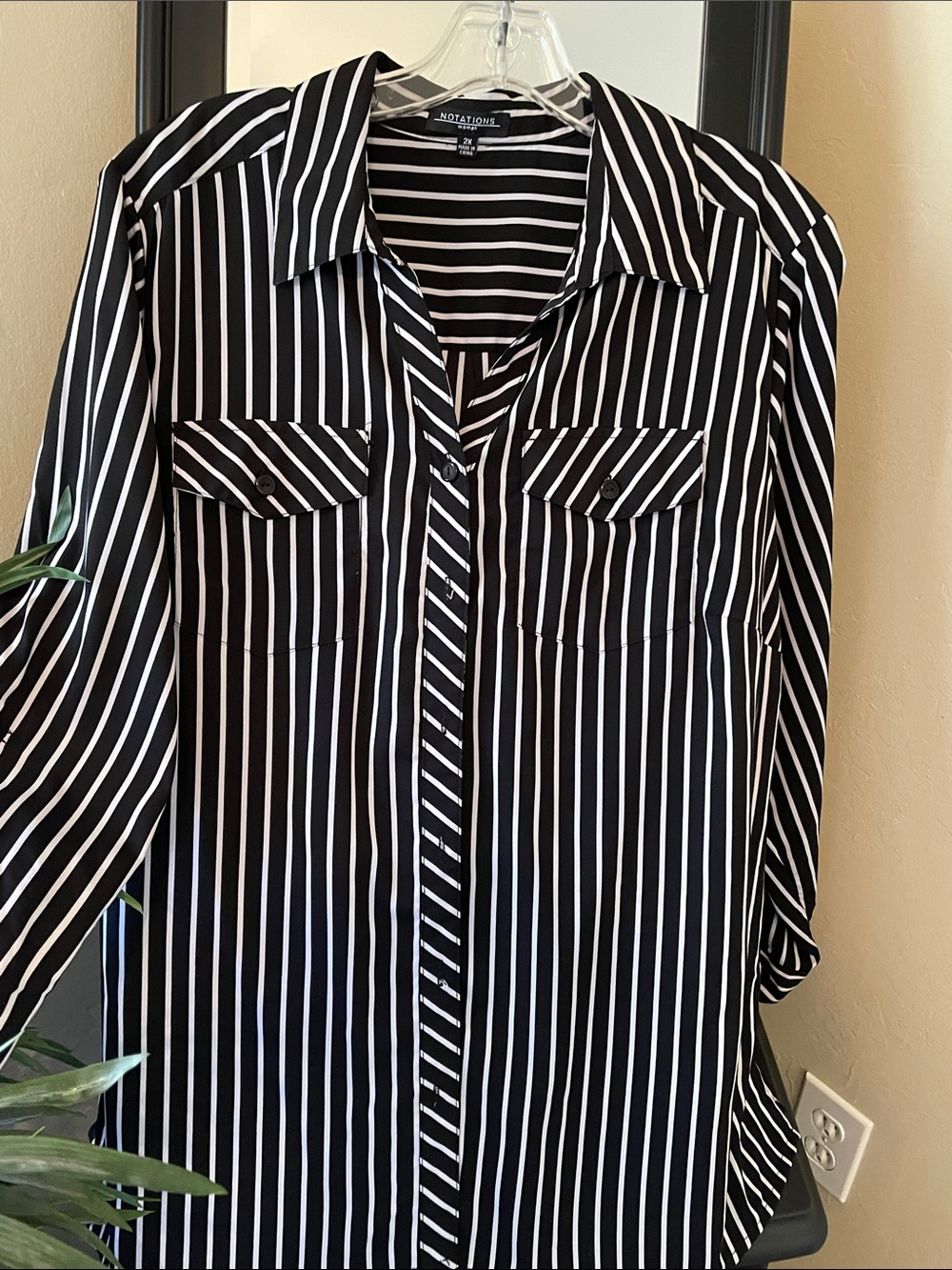 Notations Black & White Vertical Stripe Button-Down Shirt